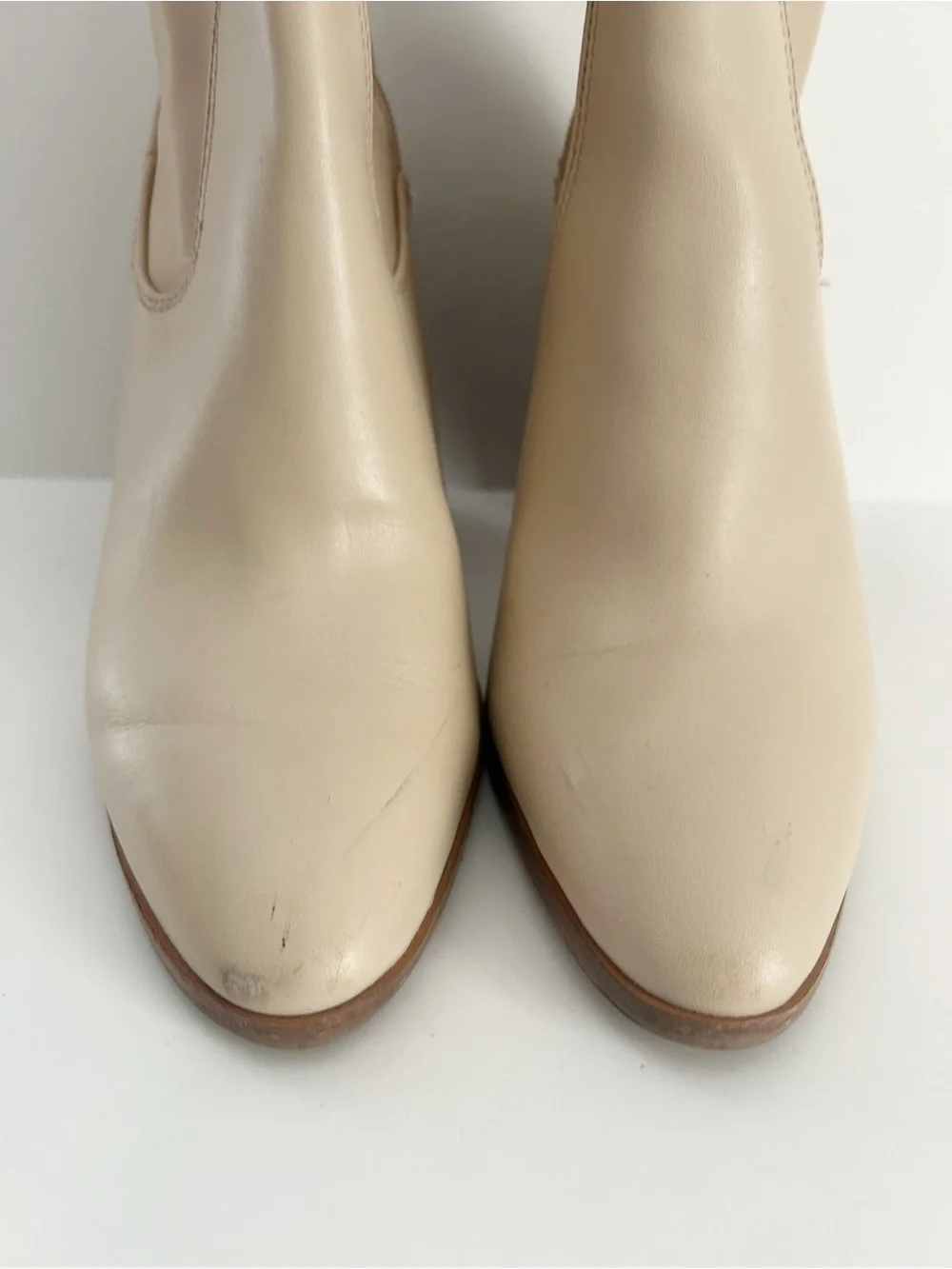 Aldo Cream Leather Block Heel Ankle Boots | Size 8.5